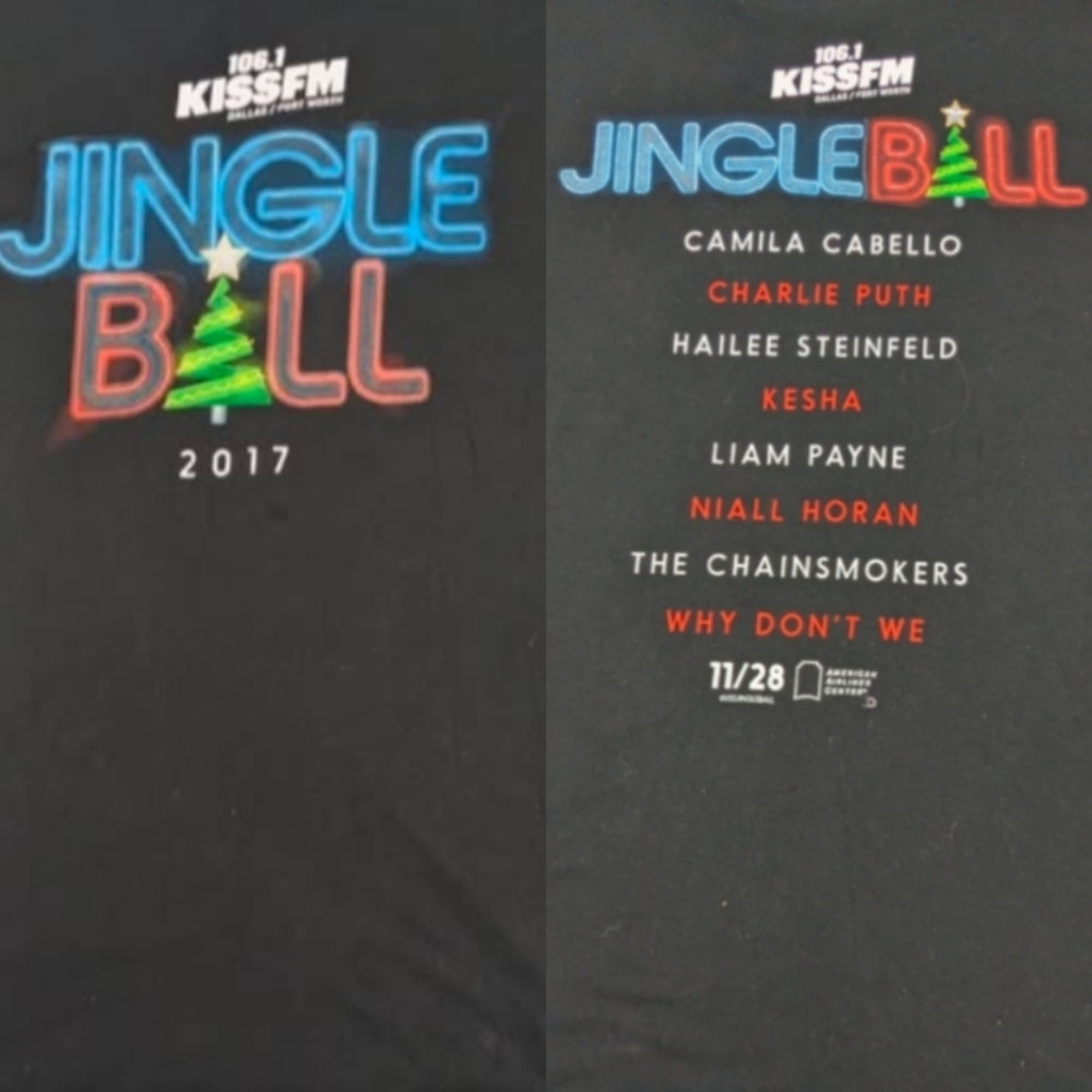 KISS FM Dallas Texas Radio Jingle Ball Concert Tee  11.28.17 Lineup Back Large